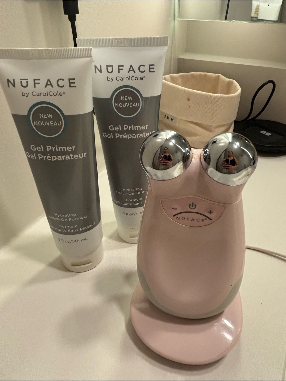 NuFace Pink Mini Microcurrent Facial Toning Device with Gel Primers